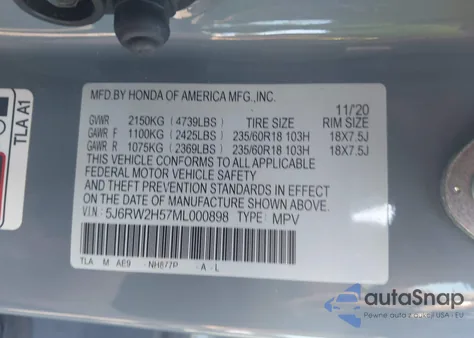 2021 Honda Cr-V Awd Ex from USA, damaged, VIN 5J6RW2H57ML000898